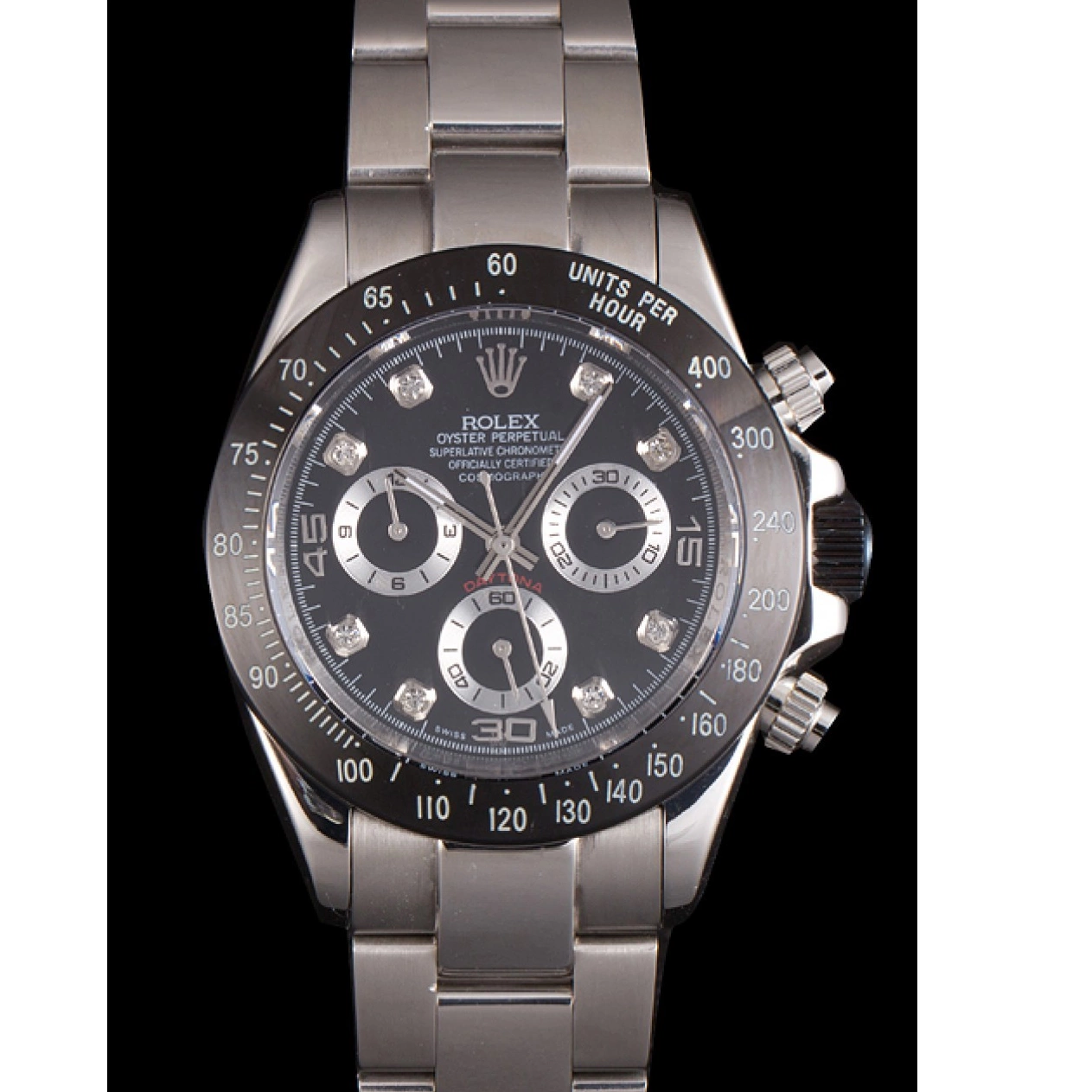 Aaa replica watch Steel Black Dial Daytona Black Stainless Rolex Enameled 0710